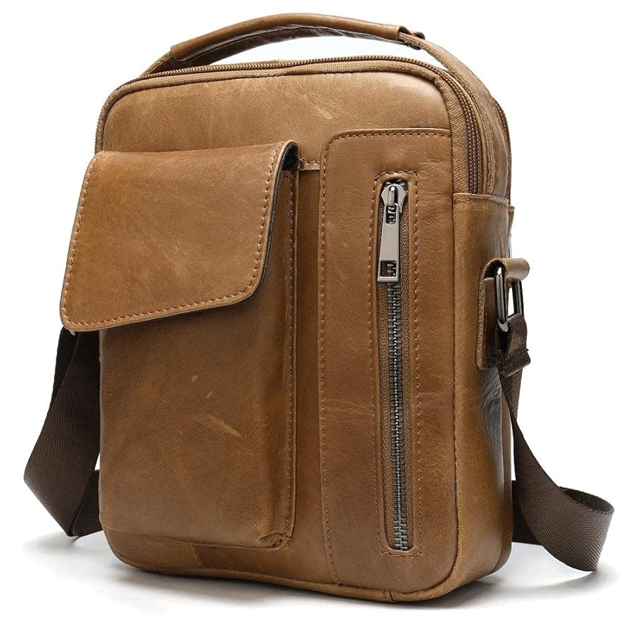 ショルダーバッグ・ポシェット Renewal version minimal leather dual pocket shoulder bag Bro Men's shoulder bag vertical retro leather handbag 7.9 inch
